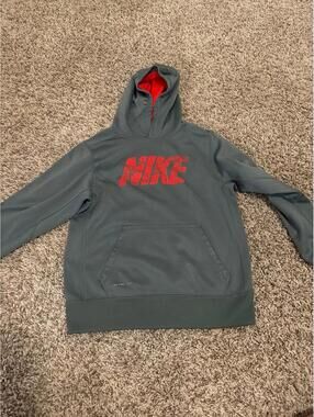 Nike Boys Large Gray Red Hoodie Pullover Sweatshirt